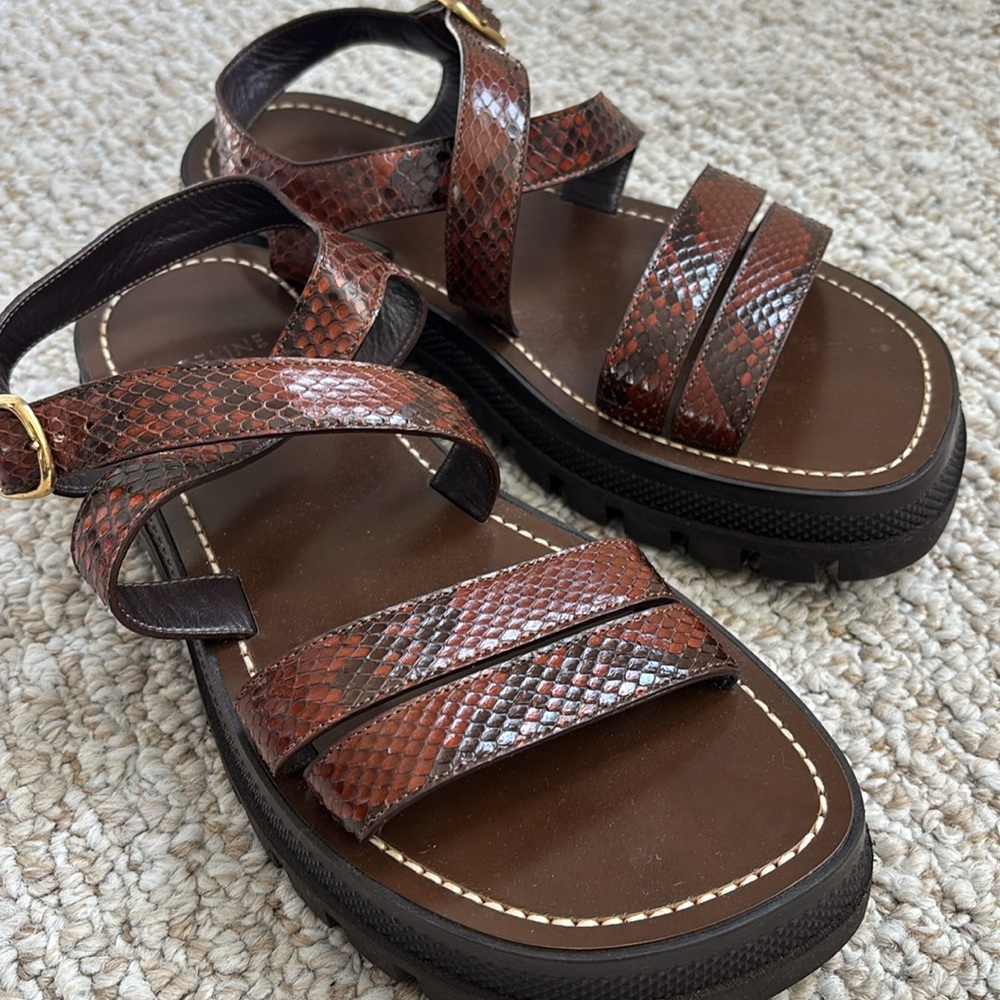 CELINE python Strappy Sandals with Gold Buckle - Picture 8 of 10